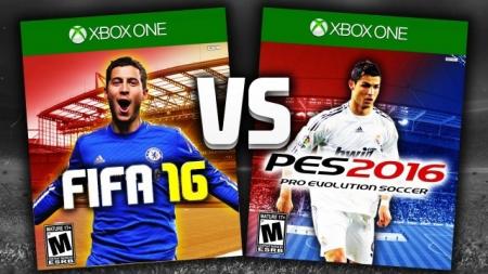 affiche « FIFA 16 » vs « PES 2016 » 